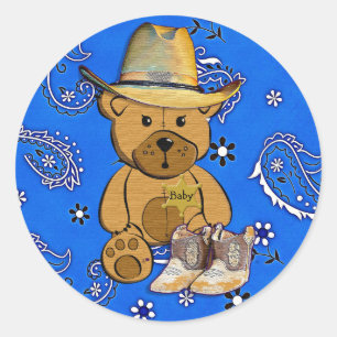Rond Sticker Sheriff Teddy Bear Bleu Bandanna