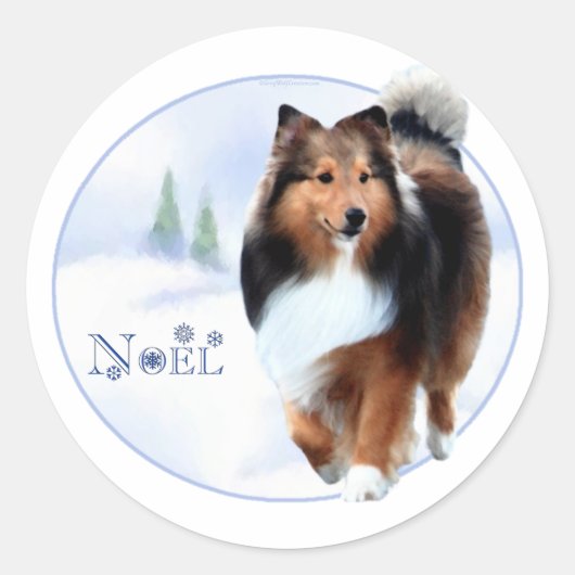 Rond Sticker Shetland Sheepdog Noel (Devant)