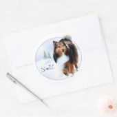 Rond Sticker Shetland Sheepdog Noel (Enveloppe)