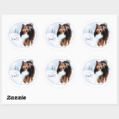 Rond Sticker Shetland Sheepdog Noel (Feuille)