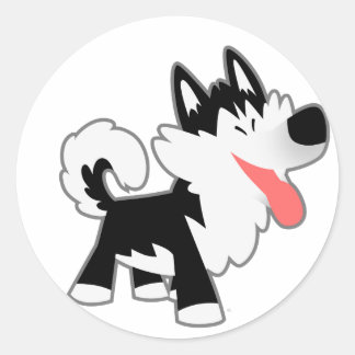 Rond Sticker Siberian Husky Cartoon