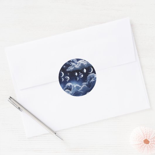 Rond Sticker - Silver Celestial Moon Lunar Design  (Enveloppe)