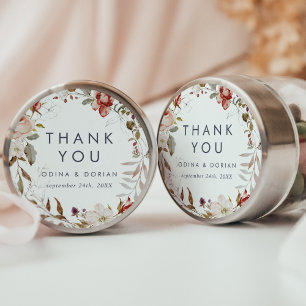 Rond Sticker simple Merci floral Favor