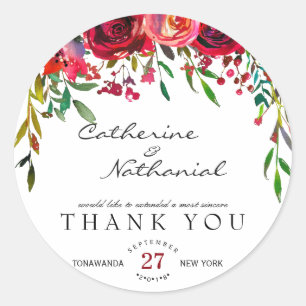 Rond Sticker simple moderne en Merci de rose rouge