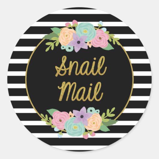 Rond Sticker Snail Mail - Bandes noires et blanches or (Devant)