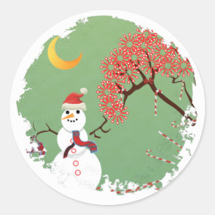 Rond Sticker Snowman CandyCane