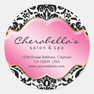 Rond Sticker Spa de salon rose noir blanc floral Damask