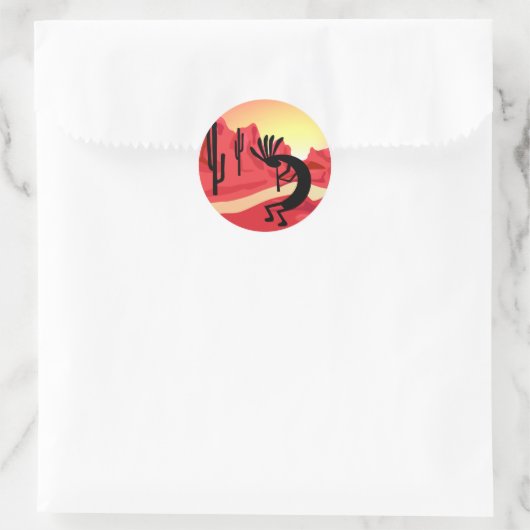 Rond Sticker Sunset du désert Kokopelli (Sac)