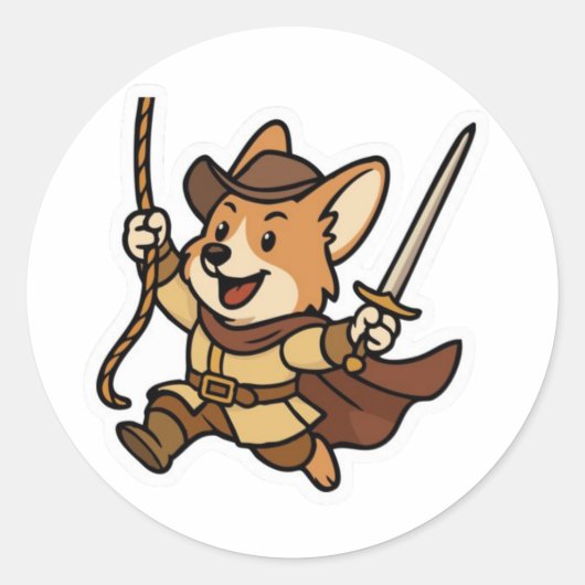 Rond Sticker Swashbuckler Corgi - Épée & Style (Devant)