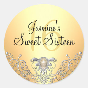 Rond Sticker Sweet sixteen de bijoux à étincelles jaune