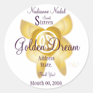 Rond Sticker Sweet sixteen de rêve d'or - Personnaliser