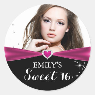 Rond Sticker Sweet sixteen photo Coeur rose