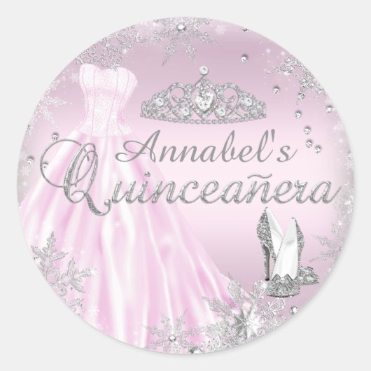 Rond Sticker Tiara Quinceanera Rosée (Devant)