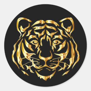 Rond Sticker Tiger à Face Dorée
