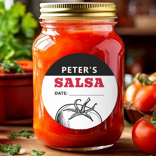 Rond sticker Tomato Salsa avec design moderne