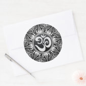Rond Sticker Tribal Sun Noir+Blanc Om Goa New Age (Enveloppe)