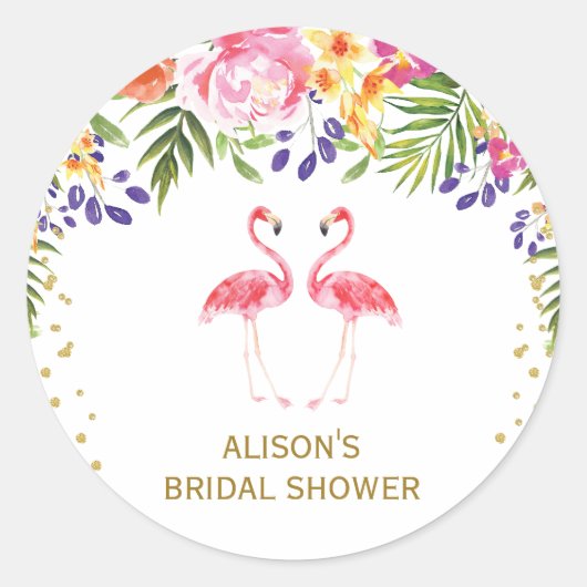 Rond Sticker Tropical Floral Flamant rose Faveurs (Devant)