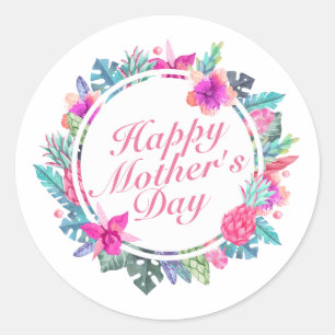 Rond Sticker tropical Happy Mother's Day Floral Frame