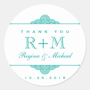 Rond Sticker turquoise Bleu Blanc Flèche Cercle Mariage