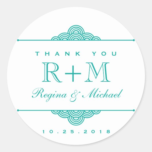 Rond Sticker turquoise Bleu Blanc Flèche Cercle Mariage (Devant)