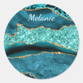 Rond Sticker turquoise Blue Gold Marble Custom Name (Devant)
