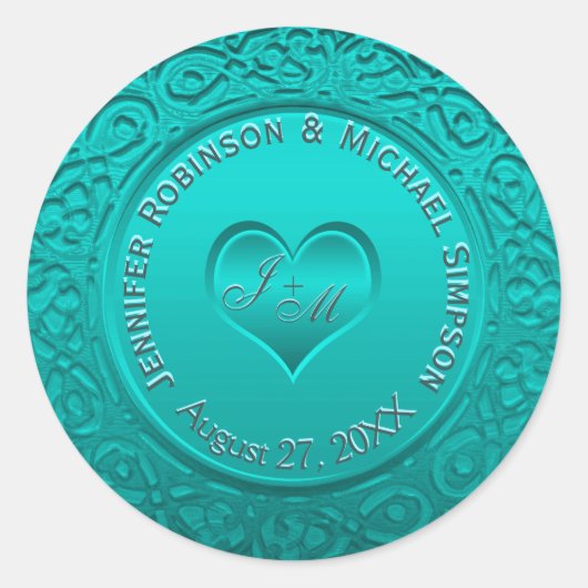 Rond Sticker turquoise Faux Foil Classic Round (Devant)