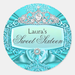 Rond Sticker turquoise Princesse Tiara & Damask Sweet 1