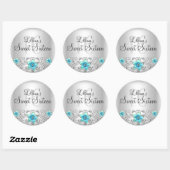 Rond Sticker turquoise Silver Floral Sweet 16 (Feuille)