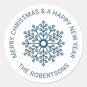 Rond Sticker Turquoise Snowflake Christmas Tag Round
