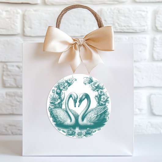 Rond Sticker turquoise Swan Lake Wedding Favor