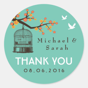 Rond Sticker turquoise Vintage Bird Cage Floral Mariage