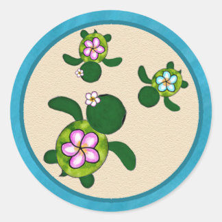 Rond Sticker TURTLE Baby shower de mer (Honu) 01C2 TWIN