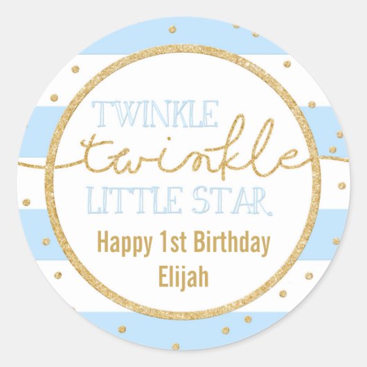 Rond Sticker Twinkle Blue et Gold pour l'anniversaire (Devant)