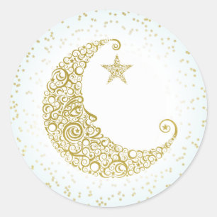 Rond Sticker Twinkle Little Star Gold Moon Bleu