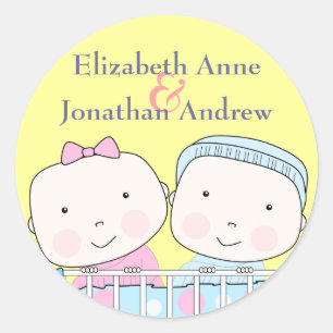 Rond Sticker Twins in Crib, Girl and Boy Names