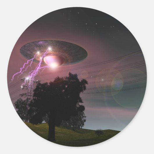 Rond Sticker UFO Over Powerlines 2 (Devant)