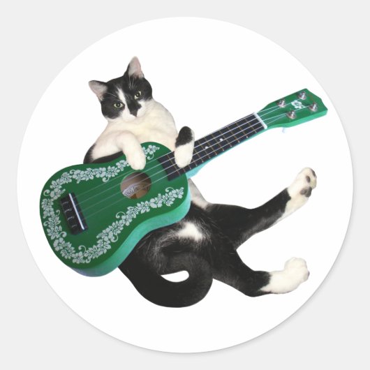 Rond Sticker Ukulele de chat (Devant)