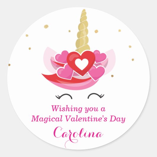 Rond Sticker Unicorn de la Saint Valentin (Devant)