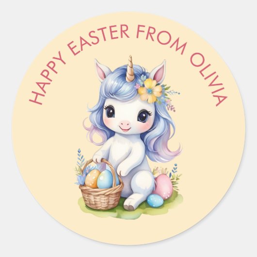 Rond Sticker Unicorn Personnalisable à Pâques (Devant)