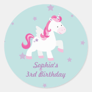 Rond Sticker Unicorn Personnalisé Cute Rose