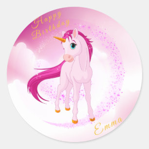 Rond Sticker Unicorne Rose - Cadeau Personnalisé Annive