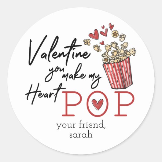 Rond Sticker Valentine Doodle Popcorn (Devant)