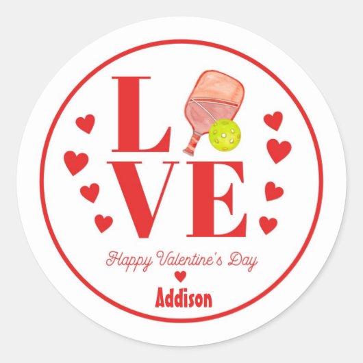 Rond Sticker Valentine Pickleball, LoVE Pickleball (Devant)
