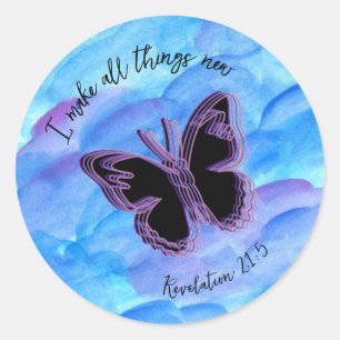 Rond Sticker Verse Papillon - Apocalypse 21:5