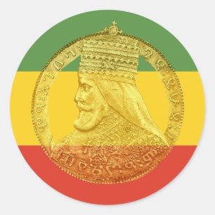 Rond Sticker vert or rouge Haile Selassie