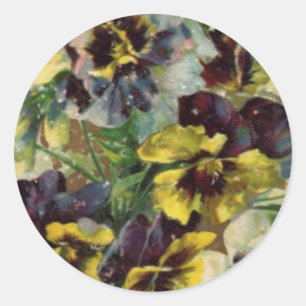 Rond Sticker victorien Pansies Jaune violet