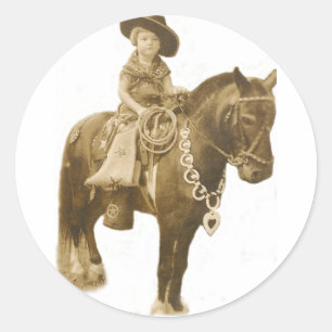Rond STICKER vintage COWGIRL