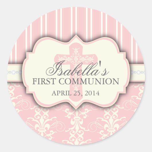 Rond Sticker vintage de première communion Damask (Devant)
