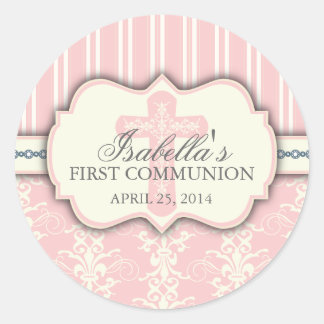 Rond Sticker vintage de première communion Damask