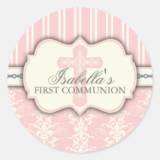 Rond Sticker vintage de première communion Damask